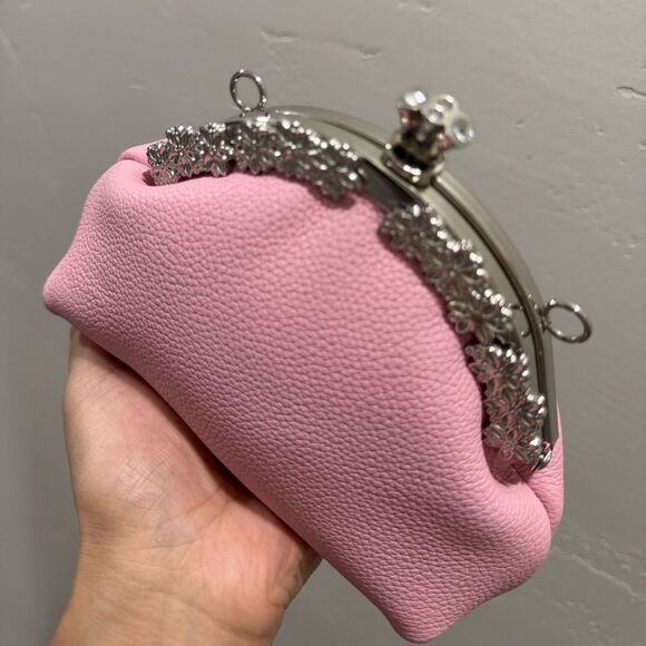 Pink Togo Calfskin Handmade Unique Kisslock Clutch, Wristlet, Crossbody - Picture 13 of 16